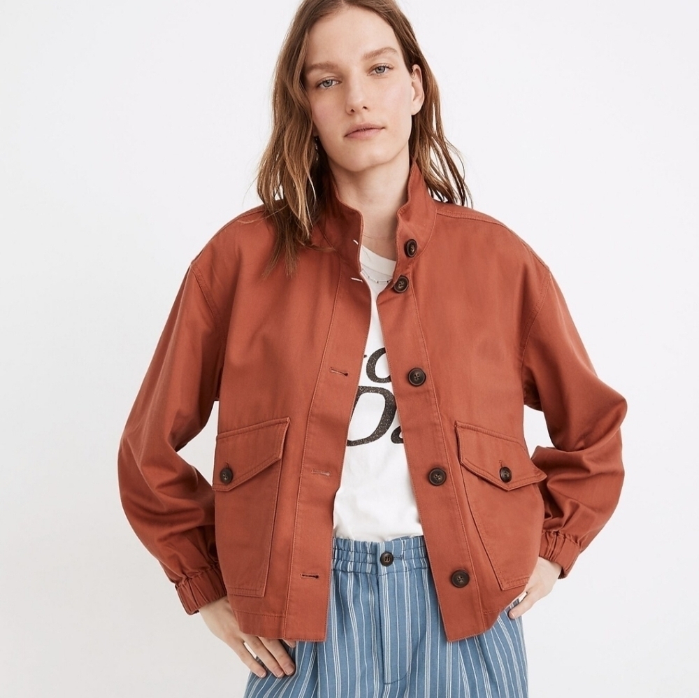 Madewell Bayview Balloon Sleeve Lightweight Jacket Cotton Blend Orange Size XS